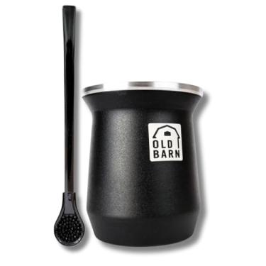 Imagem de Kit Tereré 1 Cuia Térmica Parede Dupla De Alumínio Old Barn 1 Bomba Lisa Preta Clássica 19cm