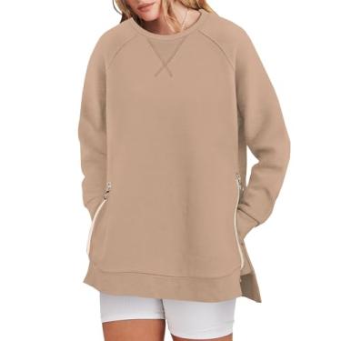 Imagem de Lylinan Moletom para mulheres 2023 camisas de manga comprida suéter feminino vestido moda outono roupas de inverno, X-cáqui, P