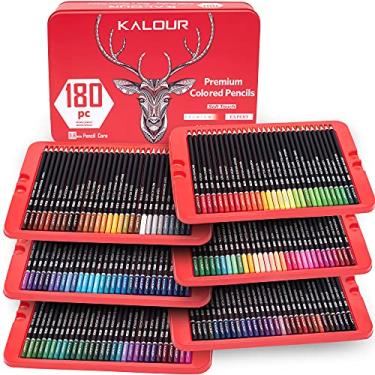 Imagem de KALOUR Lápis de cor 180 para artistas – núcleo macio de pigmento rico – à base de óleo – ideal para colorir, desenhar, esboçar, sombrear, misturar – cor vibrante (caixa de lata)