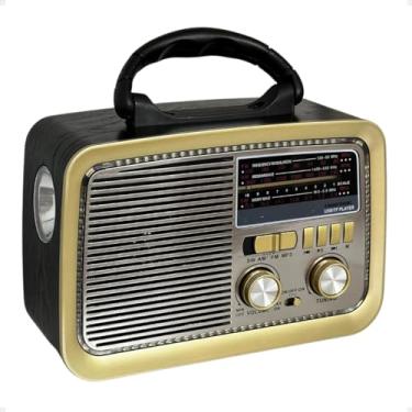Imagem de Rádio Am Fm Retro Vintage Recarregável Bivolt Pilha Tomada e Bateria Lanterna (Preto)