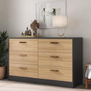 Imagem de Cômoda Divino 6 Gavetas 100% Mdf Moderno Preto/Olmo