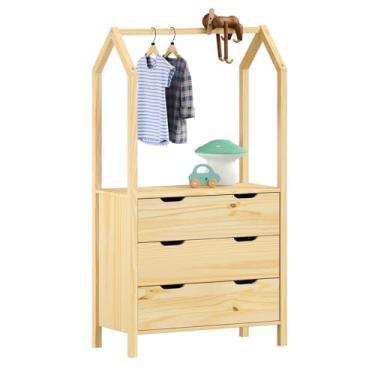Imagem de IDIMEX Cômoda infantil Montessori Madeira com Arara 3 Gavetas Amira Natural