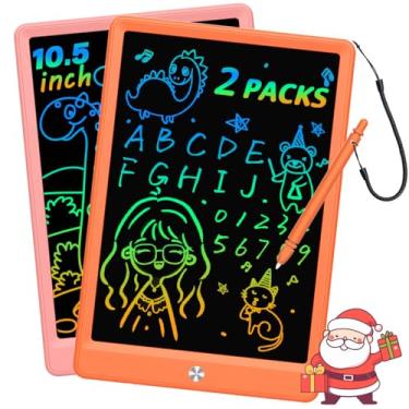 Imagem de BUKEBU Tabuleta de escrita LCD, bloco de desenho colorido, mesa de desenho eletrônico, blocos de desenho, presentes de viagem para crianças de 3, 4, 5, 6, 7 e 8 anos (26,7 cm, laranja + rosa)