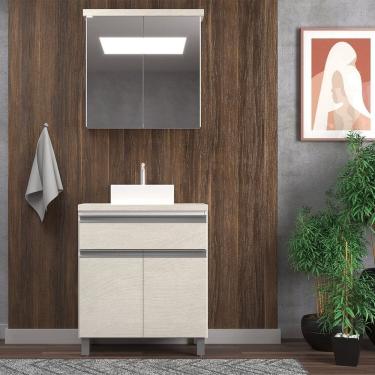 Imagem de Gabinete de Banheiro 65cm com Cuba e Armário Ref 502 Branco/Arenito