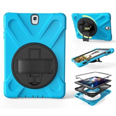 Imagem de Capa de silicone com suporte e alça de pulso giratória, segura para crianças, à prova de choque, para Samsung Galaxy Tab S3 SM-T820 T825 9,7 polegadas + caneta (azul claro)