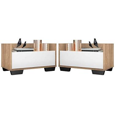 Imagem de Kit c/ 2 Mesas de Cabeceira 80 cm c/Pés Quadrados Multimóveis Rustic/branco/preto