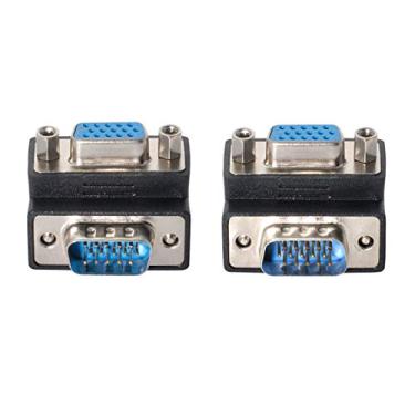 Imagem de chenyang Pacote com 2 conectores VGA, VGA SVGA D-Sub HDB15Pin macho para fêmea alterador de gênero em ângulo de 90 graus, adaptador de conector de matriz de vídeo para monitor/projetor/gráficos