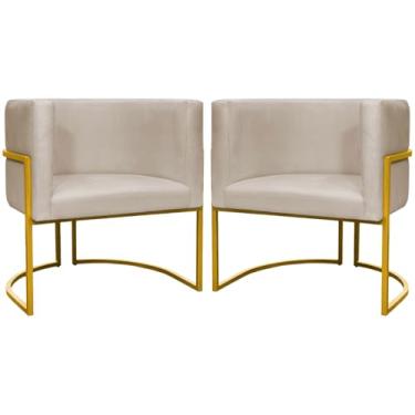 Imagem de Kit 2 Poltronas Decorativa Para Sala Cadeira Recepção Luna Suede Bege Base Dourada