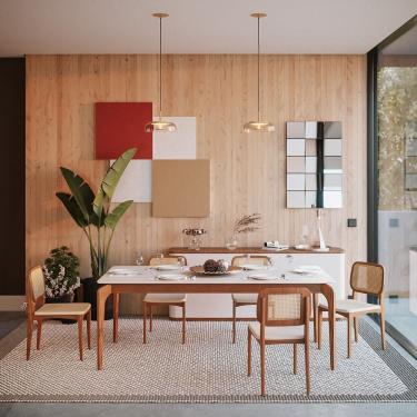 Imagem de Mesa de Jantar Portugal em Madeira Maciça e Mdf L 160 X P 90 X Alt 77 Natural/Off White