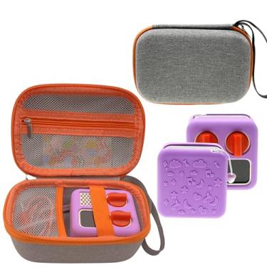 Imagem de LeoTube Bolsa rígida e capa de silicone para Yoto Mini Kids Audio & Music Player. Suporte de armazenamento para alto-falante infantil reproduz cartões de audiolivro e acessórios para meninos e meninas (cinza + roxo)