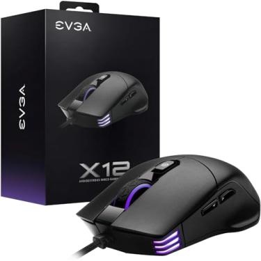 Imagem de EVGA Mouse para jogos X12, 8k, com fio, preto, personalizável, sensor duplo, 16.000 DPI, 5 perfis, 8 botões, ambidestro leve, RGB, 905-W1-12BK-KR