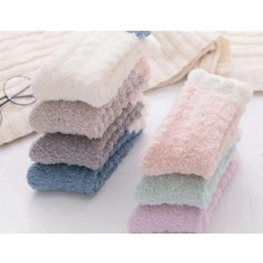 Imagem de 6 Pares Meia Aveludada  Felpuda Cano Médio Feminina  Adulto N 34 à 40 