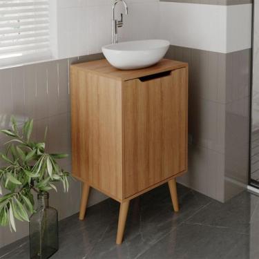 Imagem de Gabinete para Banheiro com 1 Porta para cuba 45x80cm Pés Palito Amêndo