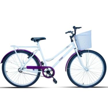 Imagem de Bicicleta Feminina Aro 26 Retro Com Cestinha - FORSS, Branco, Violeta