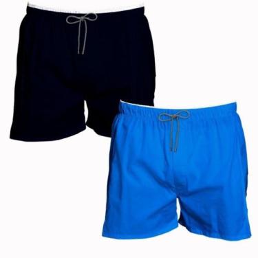 Imagem de Kit 2 Shorts Masculino Liso Azul Marinho Claro Praia Calção - Bueno St