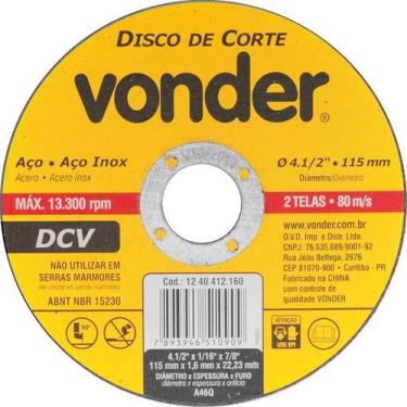 Imagem de Disco de corte 115,0x1,6x22,23 p/ aço carbono e inox Vonder