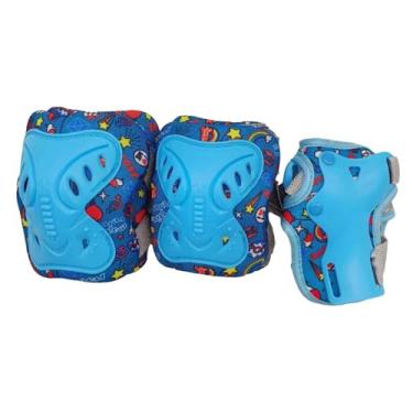 Imagem de Kokiya Crianças conjunto de equipamentos de proteção joelheiras cotoveleiras almofadas de pulso acolchoado guardas respiráveis para bmx patins inline, azul
