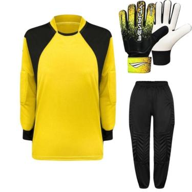 Imagem de Kit de Goleiro Infantil Camisa + Calça Acolchoada + Luva-Unissex