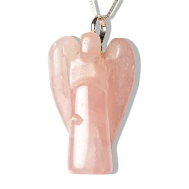 Imagem de Colar de Anjo Quartzo Rosa Pedra Natural Pino Prata 950 - CristaisdeCu
