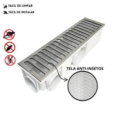 Imagem de Ralo Pluvial modelo 15x50 Inox Modular Branco com Tela - Ficone & Reis