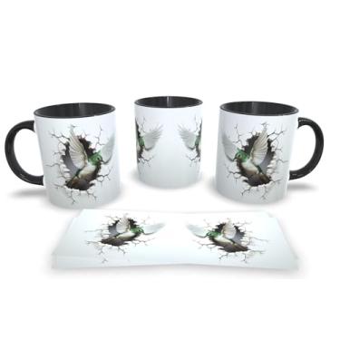 Imagem de Caneca Preta de Porcelana Personalizadas Arte Espelhada em 3D Animais (Passaro 21)