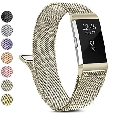 Imagem de Pulseira de metal compatível com Fitbit Charge 2 pulseiras femininas e masculinas, pulseira de substituição ajustável de malha de aço inoxidável para Fitbit Charge 2 (pequena, ouro champanhe)