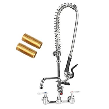 Imagem de Torneira de pia comercial de 91,4 cm de altura com pulverizador de pré-enxágue, torneira de cozinha comercial de 20,38 cm com bico giratório de 30,5 cm, torneira de pia de compartimento comercial de 3