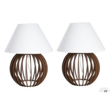 Imagem de Kit 02 Abajures Luminária Bola Mdf Marrom - MEGAPLAST, Branco