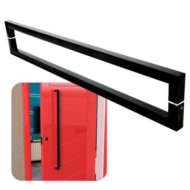 Imagem de Puxador Portas Duplo Aço Inox Preto Slin 80 cm para portas: pivotantes/madeira/vidro temperado/porta alumínio e portões