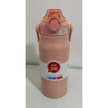 Imagem de Garrafa Térmica Grande em Aço Inox com Canudo, Alça e Trava Parede Dupla 1,2L Para Esportes, Academia, Camping e Trilhas. (Rosa)