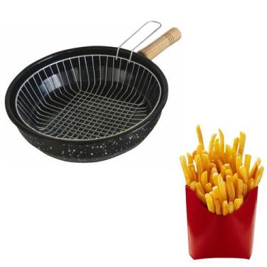 Imagem de Frigideira Fritadeira 25cm Esmaltada Cesto Fritar Malta