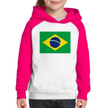 Imagem de Moletom Infantil Bandeira Brasil - Foca na Moda, Branco, Rosa, 14