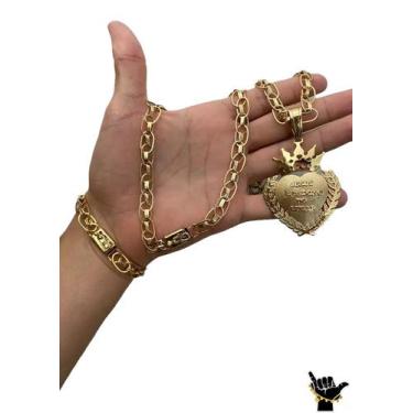 Imagem de Corrente Imperador 10mm + Pulseira + Pingente Banhado a Ouro - ToJoia1