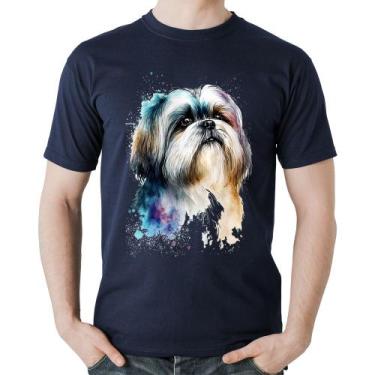 Imagem de Camiseta Algodão Cachorro Shih Tzu Watercolor - Foca na Moda, Marinho,