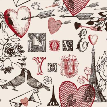 Imagem de Papel de Parede Paris Torre Eiffel e Corações 1 Metro - PAPEL E PAREDE