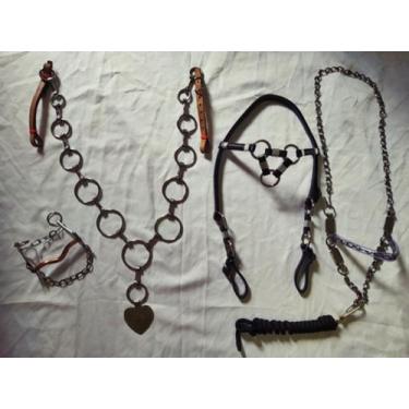 Imagem de Cabeçada Peitoral Argolado,cabresto Corrente Inox E Freio Cavalo ou mu