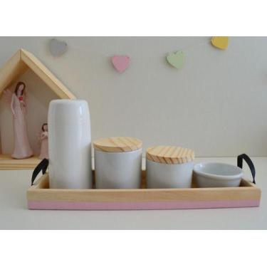 Imagem de Kit Higiene Porcelana Bebê Pinus Faixa Colorida C/alça Preta K158 - Ci