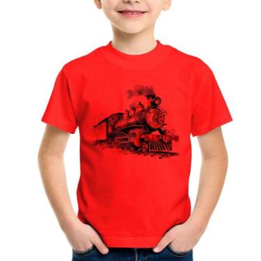 Imagem de Camiseta Infantil Trem Watercolor - Foca na Moda, Vermelho, 6