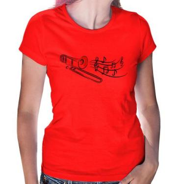 Imagem de Baby Look Trombone Notas Musicais - Foca na Moda, Vermelho, GG