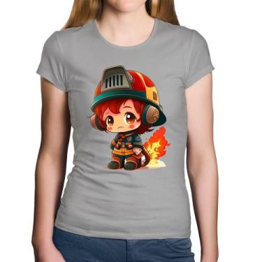 Imagem de Baby Look Algodão Bombeiro Mirim - Foca na Moda, Cinza, GGG