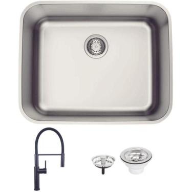 Imagem de Kit Cuba Embutir Inox Acetinado E Monocomando Gourmet Black Matte - TR