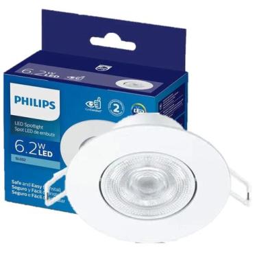 Imagem de Kit 10 Spot Led Philips Redondo Embutir 6.2w Luz Quente 2700K