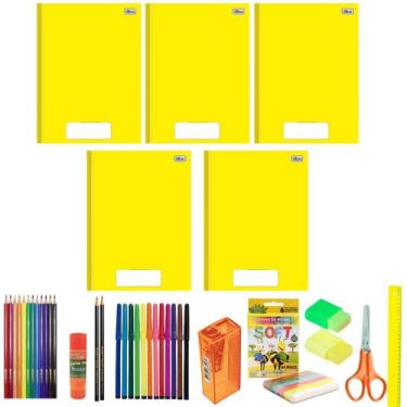 Imagem de Kit 5 Cadernos Grande Costurado Capa Dura Material Escolar Cores Neutr