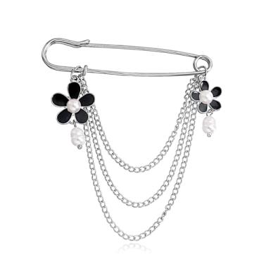 Imagem de Broche de corrente de borla de lua estrela dourada broche de pingente de colar para mulheres homem cristal lua estrela broche de colar pinos de zircônia cúbica suéter clipes de xaile broche de