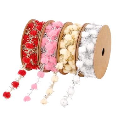 Imagem de Naimo 4 Rolos de pompom, guirlanda, miçangas, novelos, novelos, bola de feltro para artesanato, festa de casamento, decoração de árvore, embrulho para presente, suprimentos para pendurar