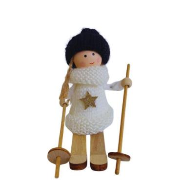Imagem de Boneca Decorativa Natalina no Esqui Madeira / Tricô 12x11cm - Wincy, B