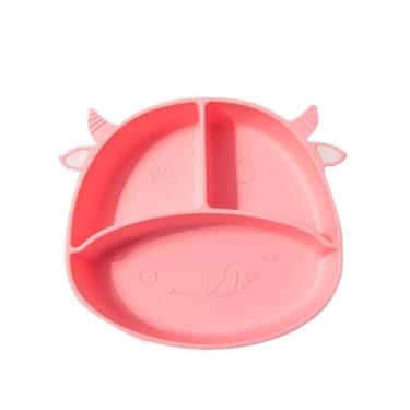 Imagem de A Placa de Alimentação Dividida da Criança das Grades Impede A Placa do bebê do Silicone do Deslizamento para A Escola, Casa, Cadeira Alta, Seguro Durável do Micro-ondas (Vaca