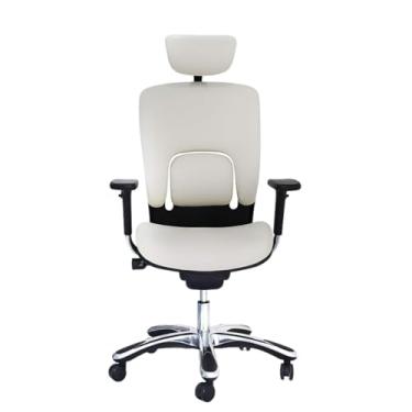Imagem de GM Seating Ergolux Cadeira giratória executiva de couro legítimo com base cromada e encosto de cabeça, branca
