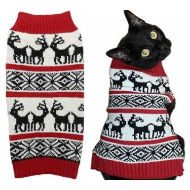 Imagem de Lanyarco Suéter de Natal Ugly Cat, Vintage Knit Xmas Rena Holiday Festive Christmas Dog Sweater para cachorros pequenos, PP (tamanho PP)