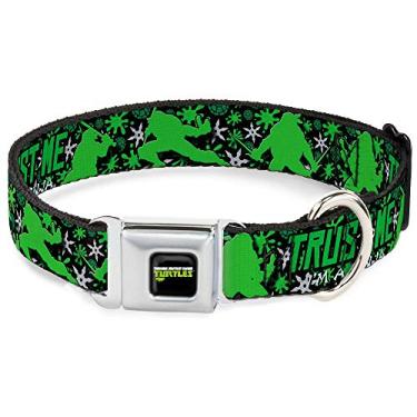 Imagem de Buckle-Down Coleira para cães com fivela de cinto de segurança - TRUST ME I'M A NINJA/New Series Silhuetas de tartaruga preta/verde - 3,8 cm de largura - Serve para pescoço de 45,7-81,3 cm - Grande